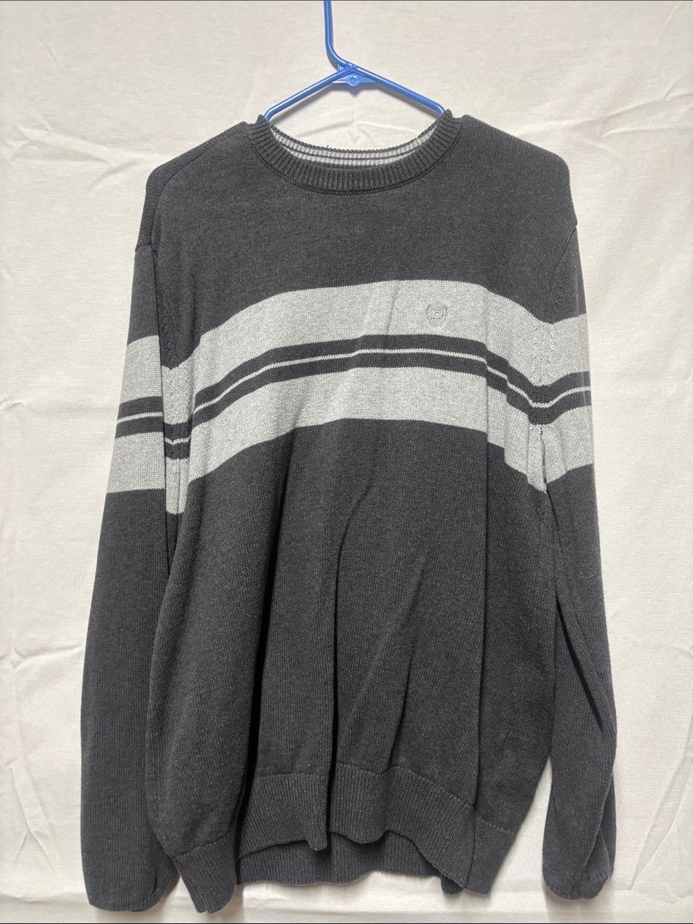 Chaps Men's Black & Light Gray Striped Crewneck Sweater